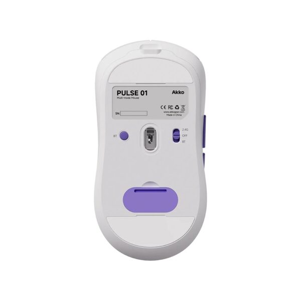 Wit AKKO Pulse 01 draadloze gaming muis met PixArt 3950 sensor, 8K Hz polling rate, ergonomisch ontwerp, ideaal voor gamers die precisie en snelheid zoeken.