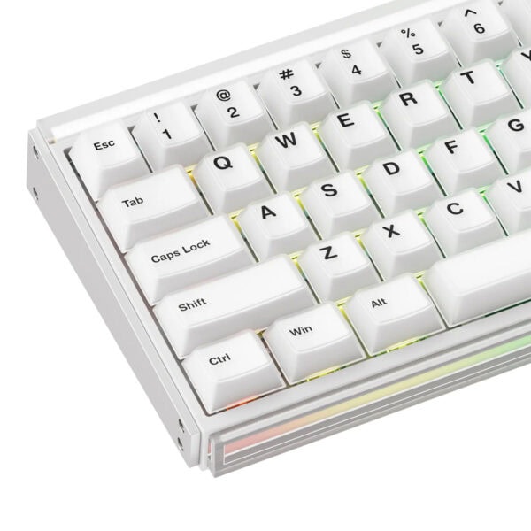 Wit draadloos gaming toetsenbord met mechanische switches, RGB-verlichting en hall effect technologie, perfect voor gamers en professionals.