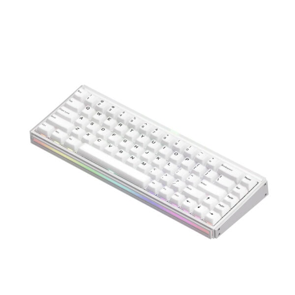Wit draadloos gaming toetsenbord met 65% layout, magnetische switches, ARGB-verlichting, Hall-effect hotswap en 8K Hz polling rate, ideaal voor gamers en tech-liefhebbers.