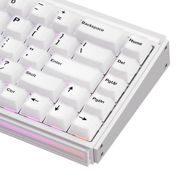 Compact wit gaming toetsenbord met magnetische switches, ARGB-verlichting en draadloze connectiviteit, ideaal voor gamers en computerliefhebbers.