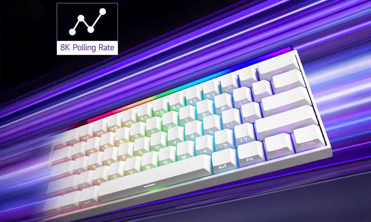 Compact RGB gaming toetsenbord met magnetische switches, Hall-effect technologie en 8K Hz polling rate, ideaal voor gamers die snelle respons en aanpasbare verlichting zoeken.