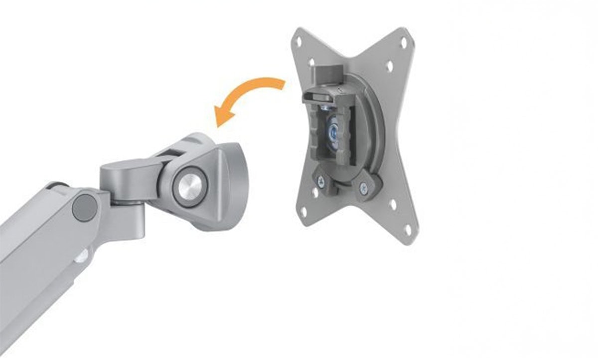Compatibele Grijze Dubbele Gasveer Monitorarm voor 17-32 inch schermen, eenvoudig te installeren en verstelbaar voor optimale werkplek ergonomie.