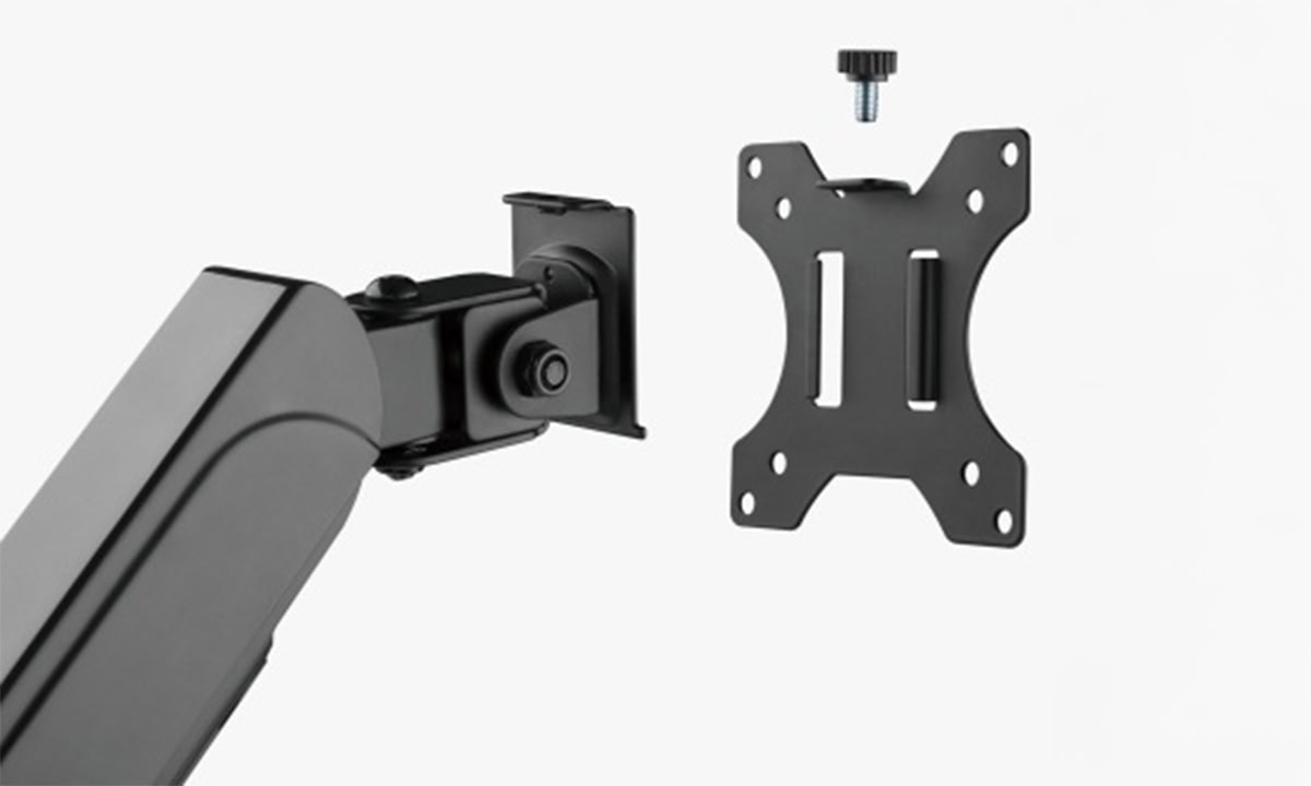 Flexibele monitorarm met verstelbare gasveer en VESA-montageplaat, geschikt voor 17-32 inch schermen, ideaal voor ergonomisch werken en optimale schermpositie.