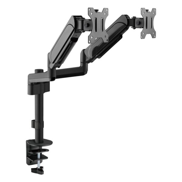Dubbele verstelbare gasveer monitorarm voor 17-32 inch schermen, geschikt voor ergonomisch werken en optimale schermpositie.