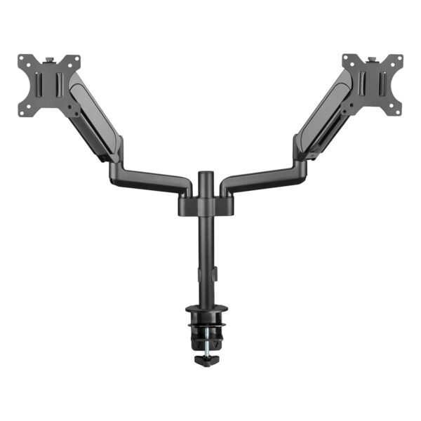 Dubbele monitorarm voor verstelbare gasveer, geschikt voor 17-32 inch schermen, ideaal voor ergonomisch werken en optimale monitorplaatsing.