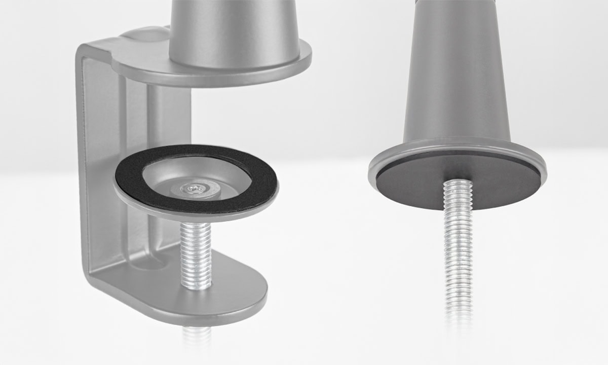Close-up van de Brateck 719mm microfoonarm (MDS13-2) met verstelbare schroef en bevestigingsmechanisme voor optimale positionering.
