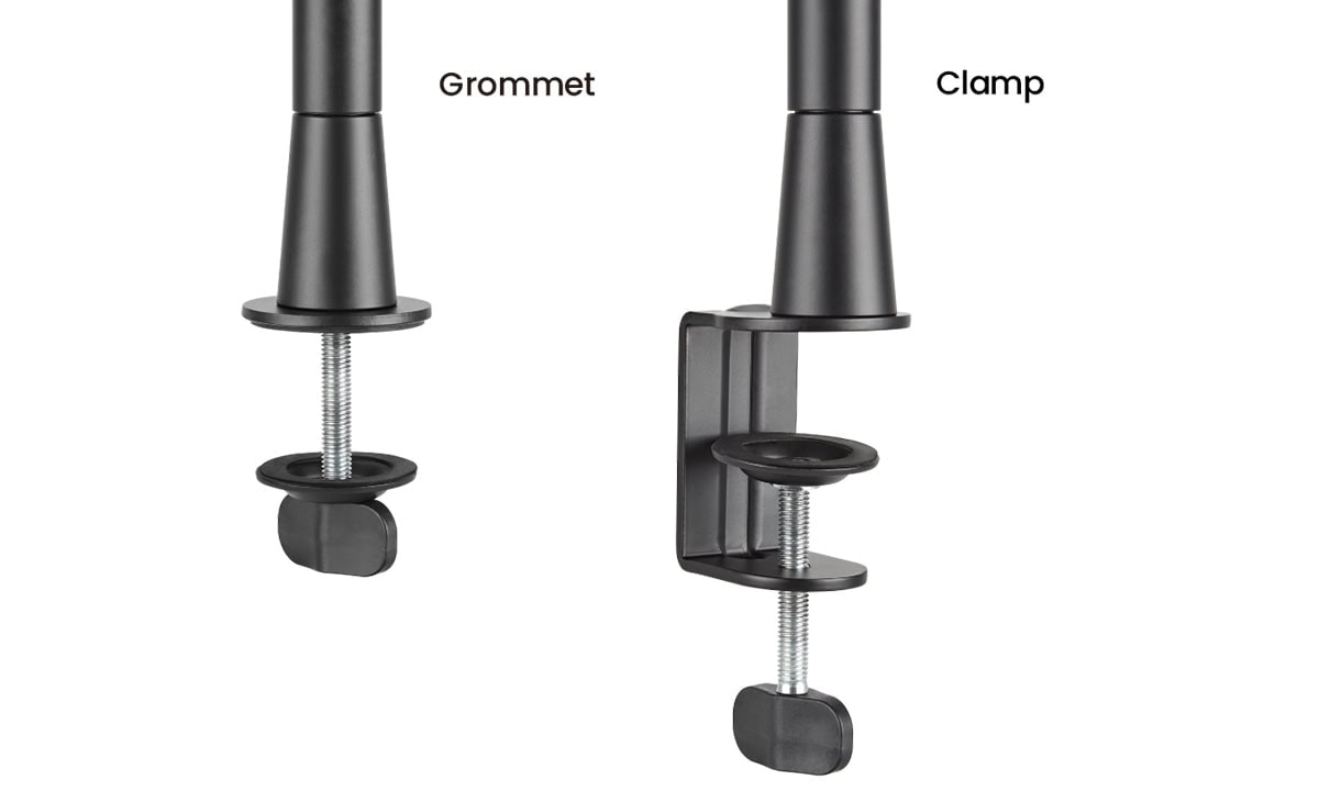 Robuuste microfoonarm met klem en grommet voor optimale positionering.