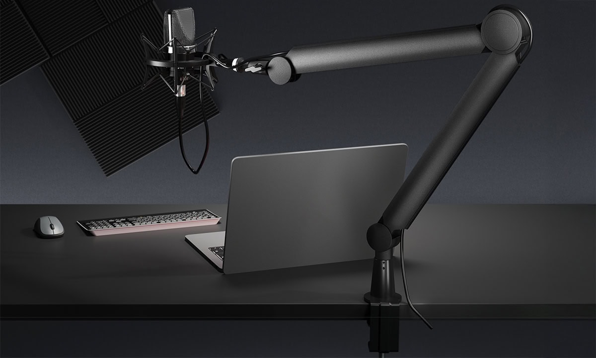 Professionele Brateck microfoonarm van 800mm, ideaal voor streaming, podcasting en opname studio's, met stevige montage en verstelbare arm voor optimale positionering.