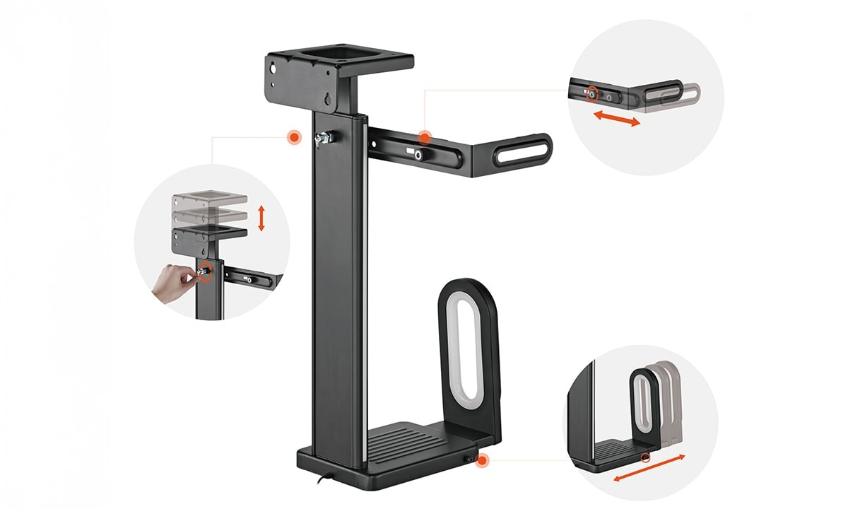 Brateck RGB Verlichte Eenvoudige Installatie Onder Bureau-Wand Gemonteerde Zwarte PC Houder (CPB-26R) h3