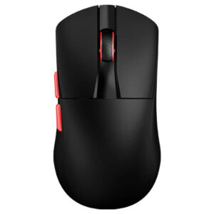Zwarte draadloze gaming muis DAREU A950 WING met rode accenten, 8K Hz polling rate en AIM-750U sensor voor precisie en snelle respons tijdens gaming.