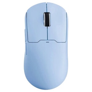 Blauwe Azoth Gaming A5 V2 Ultra draadloze en bedrade gaming muis met 8K Hz en 4K Hz snelheid, ideaal voor competitief gamen en precisie.
