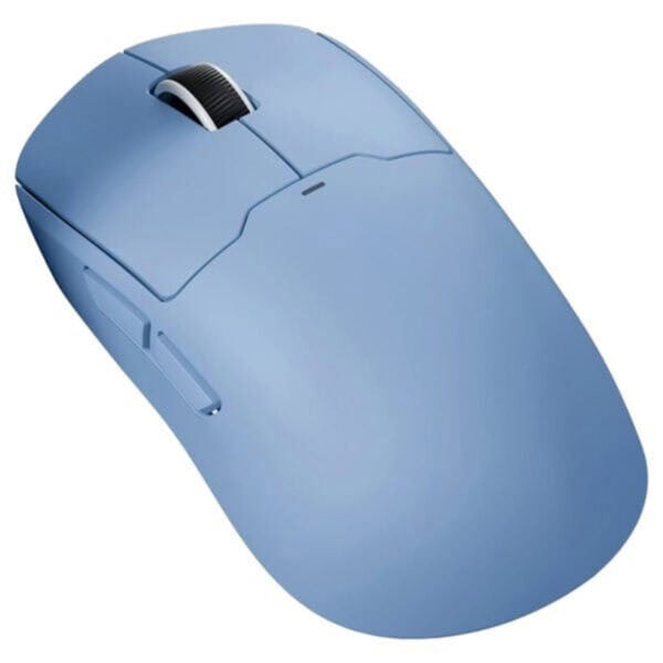 Blauwe Azoth Gaming Muis A5 V2 met 8K Hz bedraad en 4K Hz draadloos, ideaal voor gamers die hoge precisie en snelle respons zoeken.