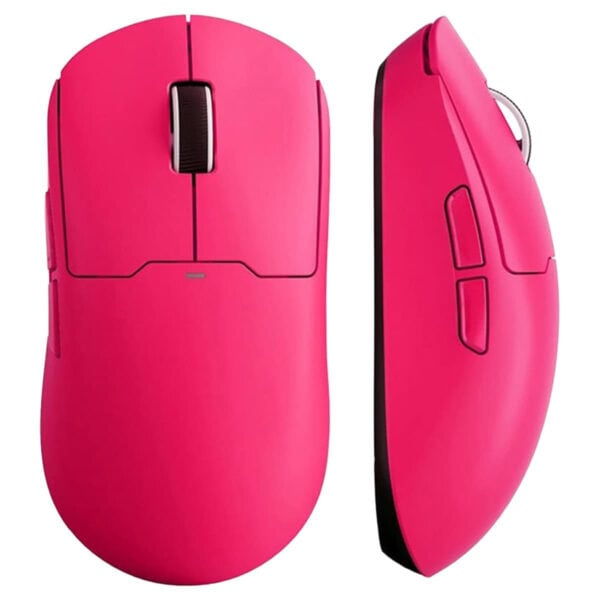 Roze Azoth Gaming Muis met draadloze en bedrade opties, 8K Hz en 4K Hz polling rate, ontworpen voor gamers die op zoek zijn naar precisie en stijl.