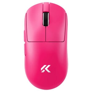 Roze draadloze gaming muis met PAW3950 TI sensor en 8K Hz verversingssnelheid, ideaal voor gamers die precisie en stijl zoeken.