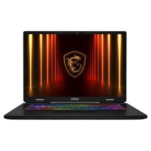 MSI CROSSHAIR 17 HX gaming laptop met kleurrijk verlicht toetsenbord en krachtige specificaties voor gaming en creatief gebruik.