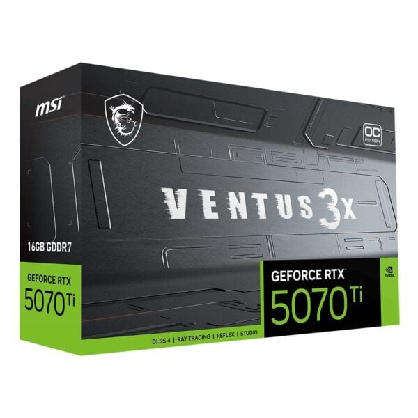 GeForce RTX 5070 Ti Ventus 3X OC grafische kaart met 16GB GDDR7, geschikt voor gaming en high-performance toepassingen.