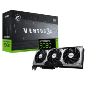 GeForce RTX 5080 Ventus 3X OC grafische kaart met 16GB GDDR7 geheugen, krachtige gamingprestaties, DLSS 4 en geavanceerde koeling voor optimale gamingervaring.