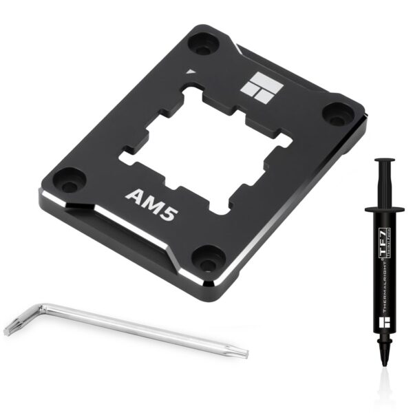 Thermalright AM5 versterkingskit met bevestigingsplaat, inbussleutel en thermische pasta voor optimale CPU-koeling op AMD AM5 sockets.
