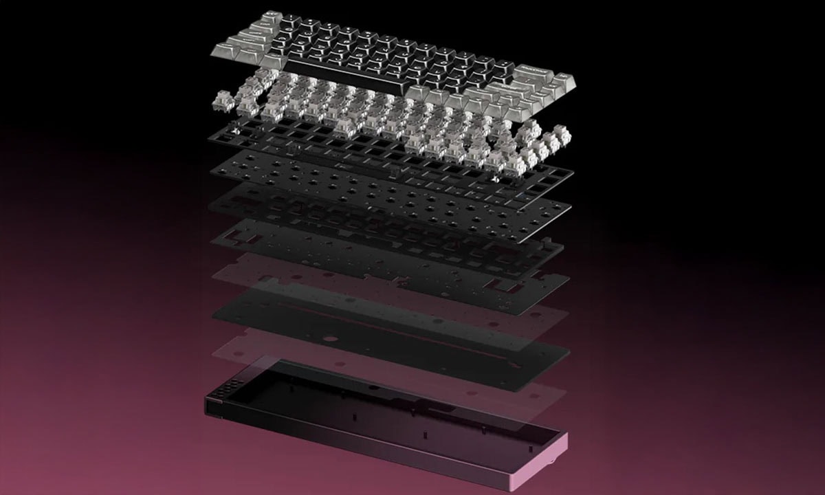 Uitgebreide uitsplitsing van de IQUNIX Meet68 Ultra Aurora Groen 65% mechanisch gaming toetsenbord met magnetische Omega switches, RGB-verlichting, hall effect en hot-swap functies.