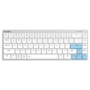 Compact wit mechanisch gaming toetsenbord met brown switches, 65% layout, Bluetooth connectie, ideaal voor gaming en typen.