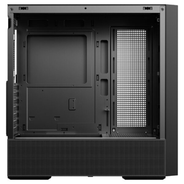 Ruime Azoth Gaming mid tower behuizing met mesh zijpaneel, geschikt voor krachtige gaming systemen, inclusief ruimte voor meerdere ventilatoren en waterkoeling.