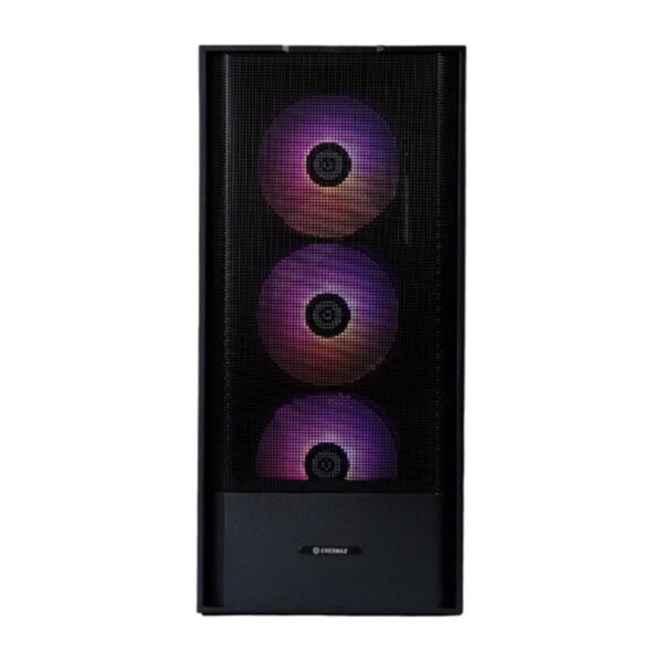 Drie ARGB ventilatoren in een zwart mesh behuizing, ideaal voor gaming PC's met optimale koeling en stijlvolle verlichting.