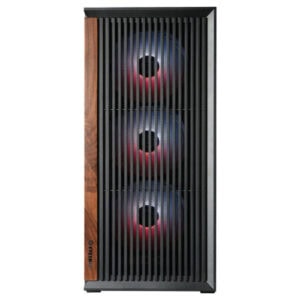Enermax K3 AIR mid tower gaming behuizing met drie ARGB-verlichte ventilatoren en houten zijpaneel, geschikt voor krachtige gaming PC's en optimale koeling.