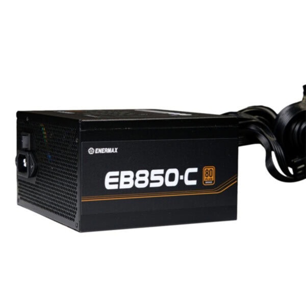 Energax EB850-C 850W voeding met ARGB fans en USB 3.2 voor gaming PC's.