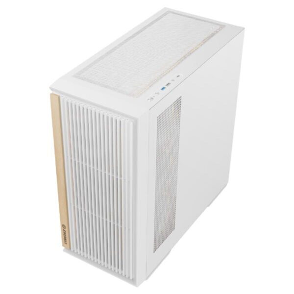 Wit Enermax K3A AIR mid tower gaming behuizing met ARGB-fans, gehard glas zijpaneel en USB 3.2, ontworpen voor optimale koeling en stijl voor gaming PC's.