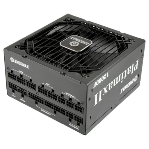 Hoogwaardige Enermax Platimax II 1200W voeding met volledig modulair ontwerp, 80+ Platinum efficiëntie en PCIe 5.1 ondersteuning voor krachtige gaming- en workstation-builds.