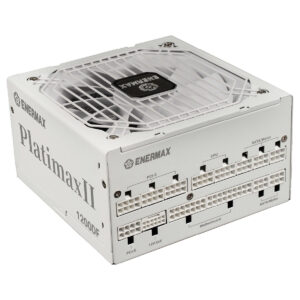Enermax Platimax II 1200W volledig modulaire witte voeding met 80+ Platinum efficiëntie, PCIe 5.1 ondersteuning en ATX 3.1 compatibiliteit, ideaal voor high-end gaming en krachtige PC-builds.