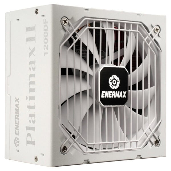 Enermax Platimax II 1200DF witte 1200W voeding met modulair ontwerp en 80+ Platinum efficiëntie, geschikt voor high-end gaming en krachtige PC-builds.