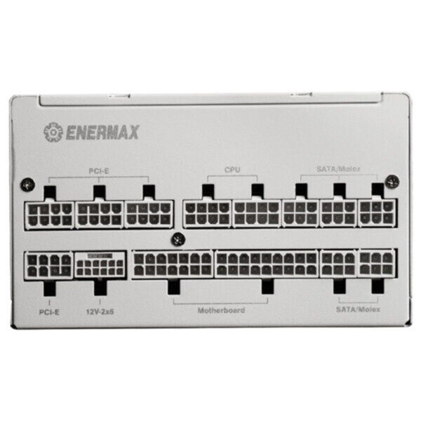 Enermax Platimax II 1200DF witte 1200W voeding met PCIe 5.1 en volledig modulair ontwerp voor high-performance pc's.