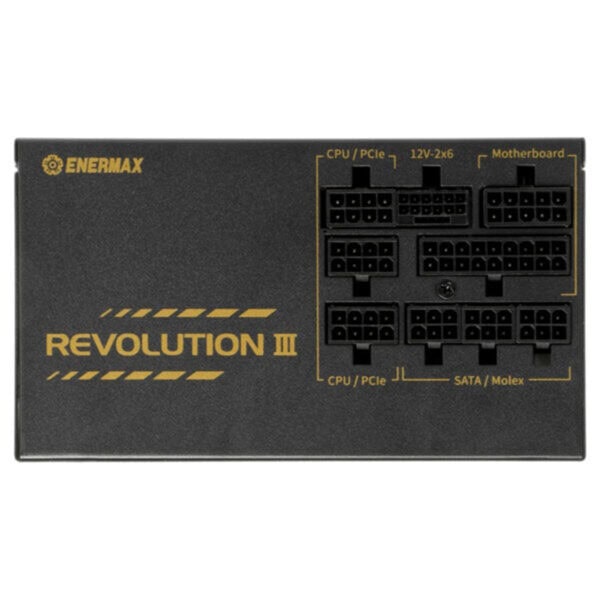 Enermax REVOLUTION III 1000W 80+ Gold volledig modulaire ATX voeding met PCIe 5.1 en 12V-2x6 connectoren, geschikt voor high-performance gaming en krachtige PC-builds.
