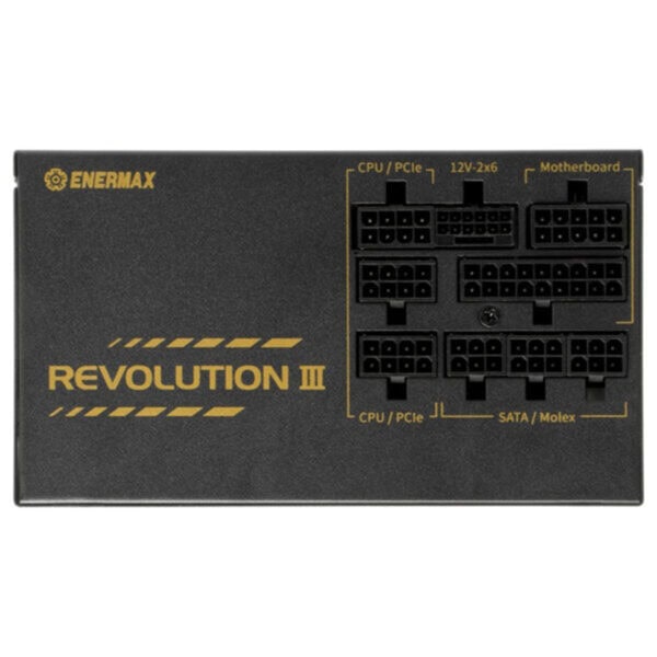 Energiezuinige Enermax REVOLUTION III 850W 80+ Gold voeding met PCIe 5.1 en volledig modulair ontwerp voor krachtige pc-builds.