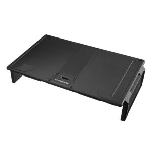 Compacte, opvouwbare monitor- en laptopstandaard voor ergonomisch werken, geschikt voor gaming en kantoorgebruik, met verstelbare functies en stevige constructie.