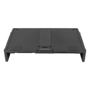 Opvouwbare Enermax TANKSTAND-DF monitor- en laptopstandaard, geschikt voor ergonomisch werken en het verbeteren van de werkplek.