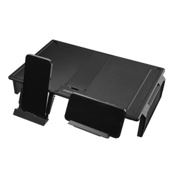 Dubbelfunctionele opvouwbare monitor en laptopstandaard voor ergonomisch werken.