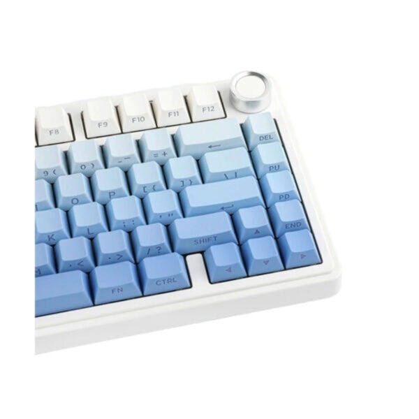 Optimaal gaming met het EPOMAKER F75 blauw mechanisch toetsenbord, voorzien van LEOBLOG Reaper Switches, RGB-verlichting en draadloze hot-swap functionaliteit voor gamers.