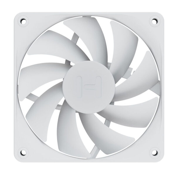 Wit behuizingsventilator HYTE FA12 Snow White, 120mm, ideaal voor PC-behuizingen, stille werking, verbeterde luchtstroom en koeling, perfect voor gaming en high-performance systemen.