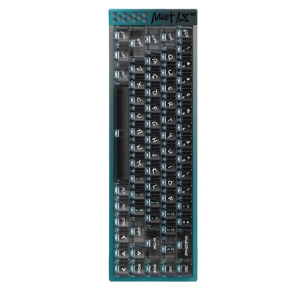 Mechanisch gaming toetsenbord met Aurora groen backlight, 65% layout, magnetische Omega switches, 8K Hz Hall Effect, hot-swappable RGB toetsen.