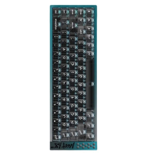 QIQUNIX Meet68 Ultra Aurora Groen 65% mechanisch gaming toetsenbord met magnetische Omega switches, RGB-verlichting, 8K Hz Hall Effect, hot-swap functies en compact ontwerp.