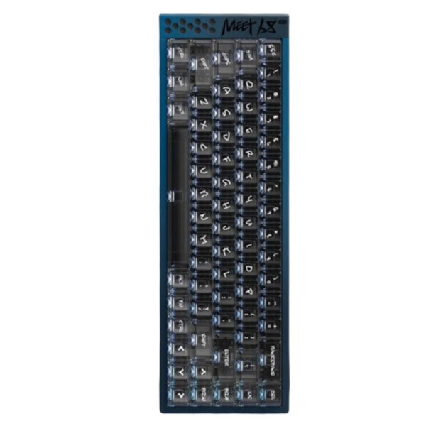 Compact mechanisch gaming toetsenbord met Jewel Blue switches, RGB-verlichting en hot-swap functies, ideaal voor gamers en typisten.