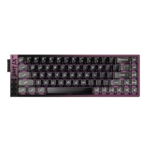 Toetsenbord met Midnight Purple afwerking, mechanische schakelaars, RGB-verlichting, hot-swappable switches, 65% layout, Hall Effect technologie, geschikt voor gaming en professionele toepassingen.