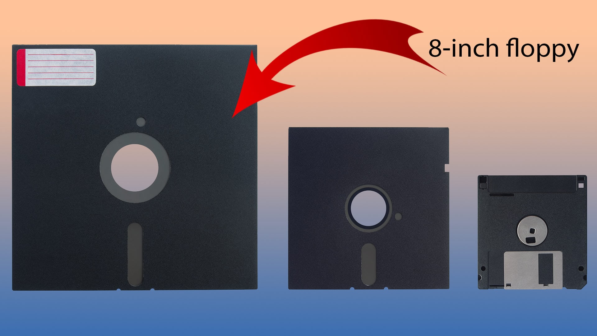 Vintage 8-inch floppy disk met label en centrale opening voor gegevensopslag, gebruikt in oude computersystemen voor data opslag en overdracht.