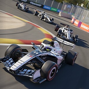 Raceauto op circuit met F1 2026 seizoen pack logo.
