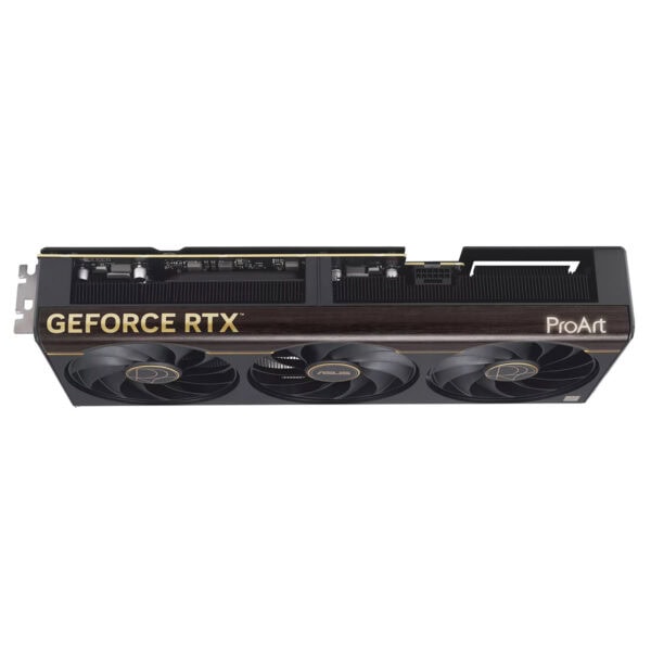 ASUS ProArt GeForce RTX 5070 Ti OC Edition grafische kaart met drie ventilatoren en RGB-verlichting, geschikt voor high-end gaming en professionele grafische toepassingen.