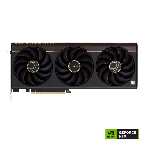 ASUS GeForce RTX 5070 Ti OC Edition grafische kaart met drie ventilatoren en NVIDIA GEFORCE RTX logo voor gaming en creatieve toepassingen.