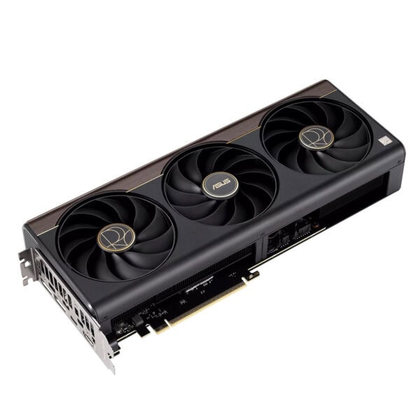 ASUS ProArt GeForce RTX 5070 Ti OC Edition grafische kaart met drie ventilatoren en zwarte behuizing, geschikt voor high-end gaming en professionele toepassingen.