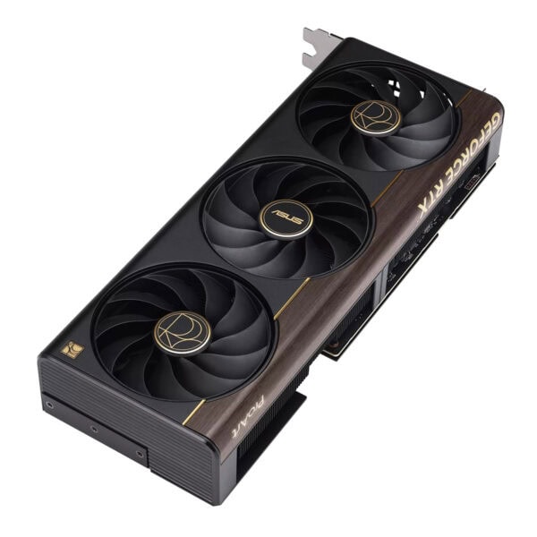 ASUS ProArt GeForce RTX 5070 Ti OC Edition grafische kaart met drie ventilatoren en zwart ontwerp, geschikt voor high-end gaming en professionele toepassingen.